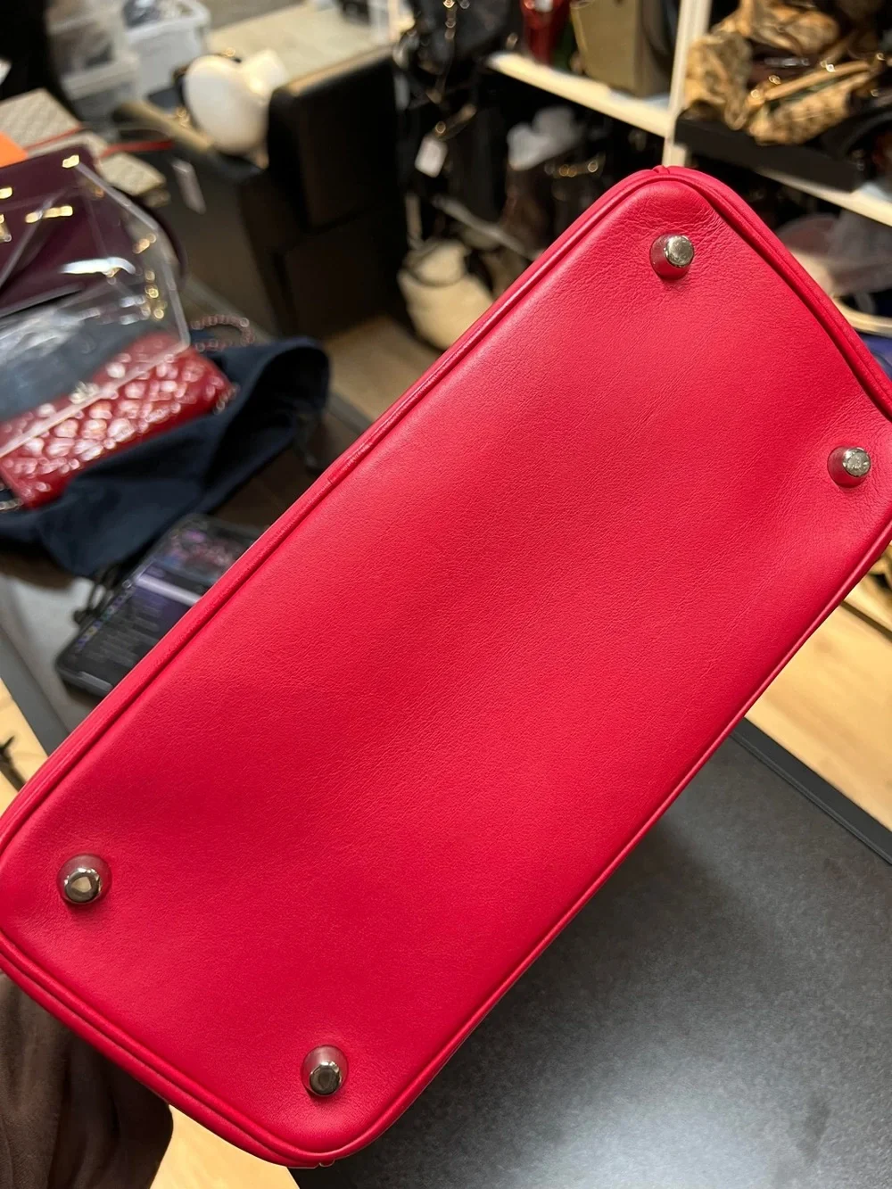Dior Red Satchel with White Top Handle and Navy Charm